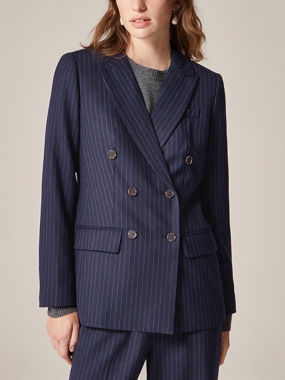 J. Crew Navy Pinstripe Double-Breasted Suit Jacket